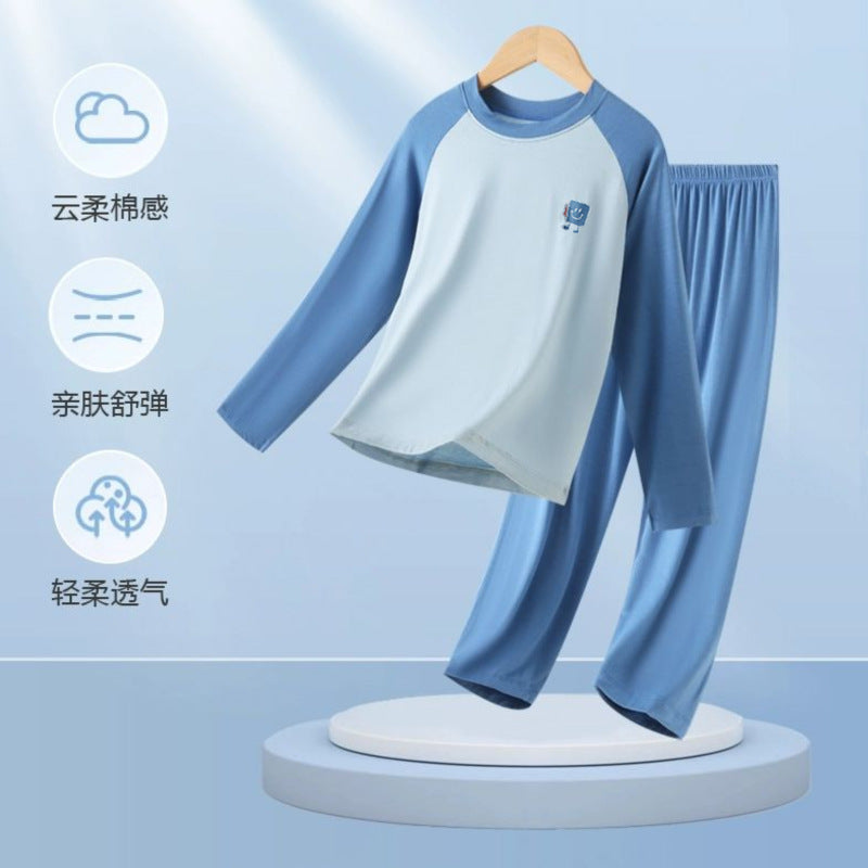 Children's Home Clothes Spring and Summer Modal Long Sleeve Trousers Pajamas suit Boys and Girls Shoulder Cooler Air-conditioning Clothes