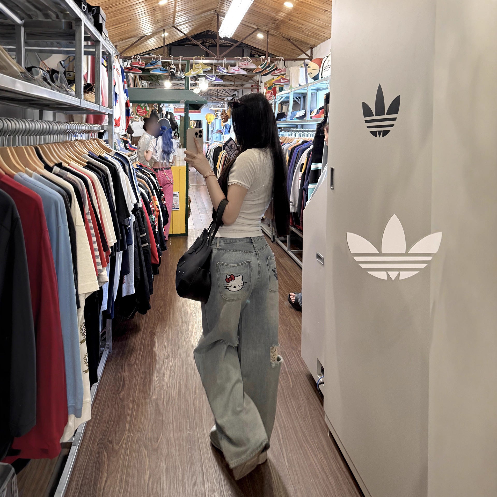 2025 Spring and Autum New Wide-Leg Ripped Jeans Women's Blue Loose Versatile Casual Straight Long Pants Trendy