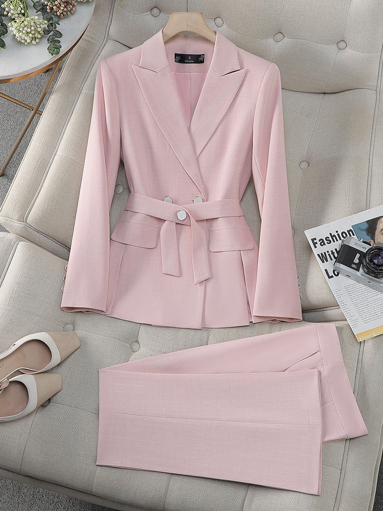 Cross-Border Professional Suit Set for Women, New Spring and Autumn Korean Style Casual Professional Attire, High-End Waist-Cinching Blazer Jacket
