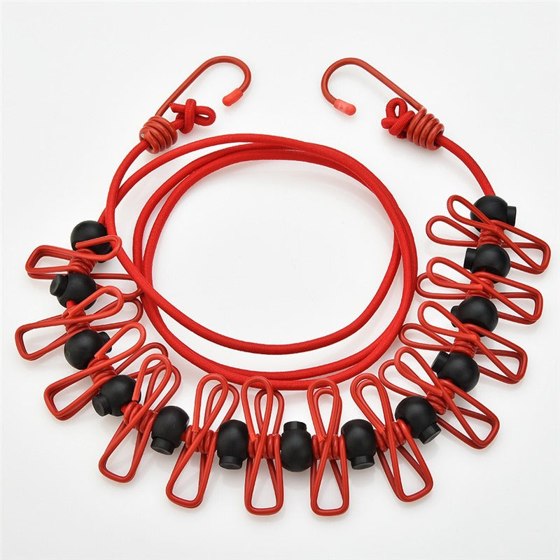 Creative Outdoor Elastic Windproof Clothesline with Positioning Buckle Korean Style Clothesline with Windproof Clip 12 Clips