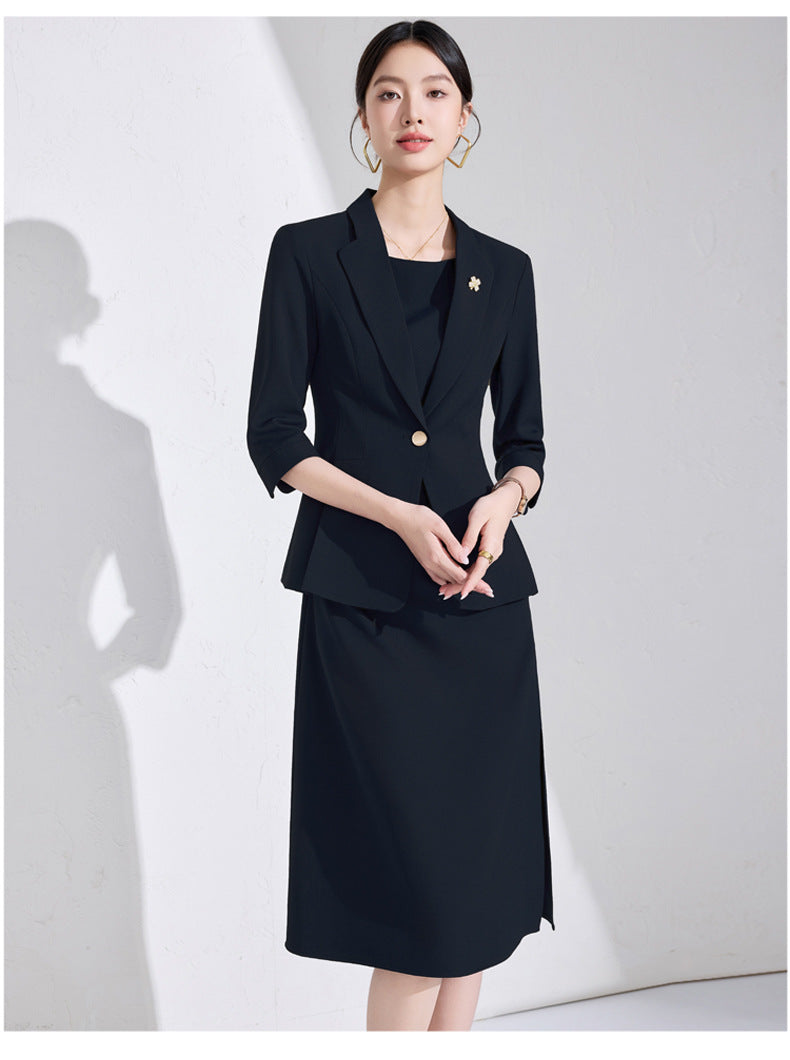 Pink High-End Three-Quarter Sleeve Blazer Women's Pants Dress Business Attire Two-Piece Suit High-End Elegant Trendy