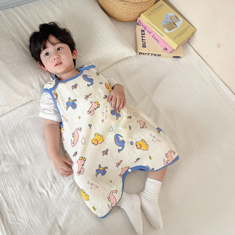 Baby Vest Sleeping Bag Summer Thin Gauze Pure Cotton Baby Kick-proof Sleeveless Children's Pajamas Air-conditioned Room Anti-cold