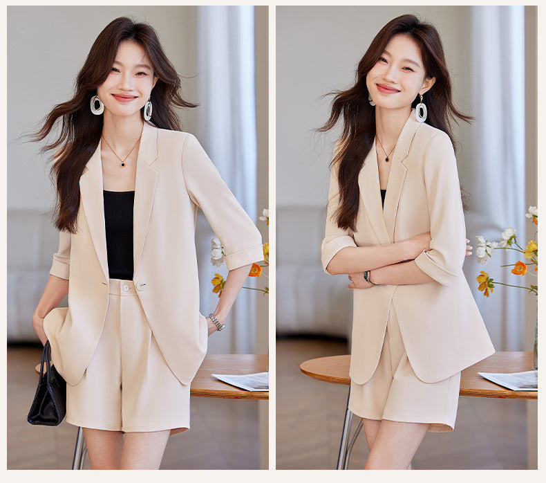Blue Mid-Sleeve Chiffon Suit Jacket for Women 2025 New Summer Thin Style Fashionable High-End Shorts Suit