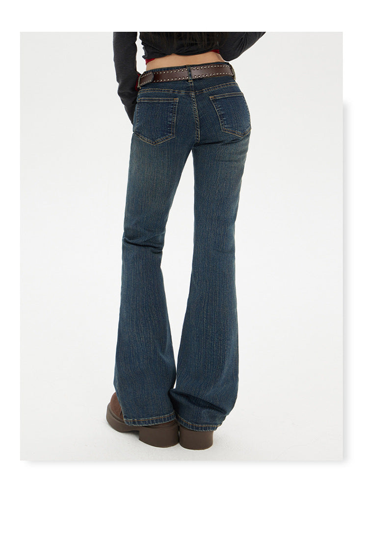 American Hot Girl Low-Waist Bootcut Jeans for Women 2025 Autum New Slim Fit Elastic Slimming Look Horseshoe Flared Pants