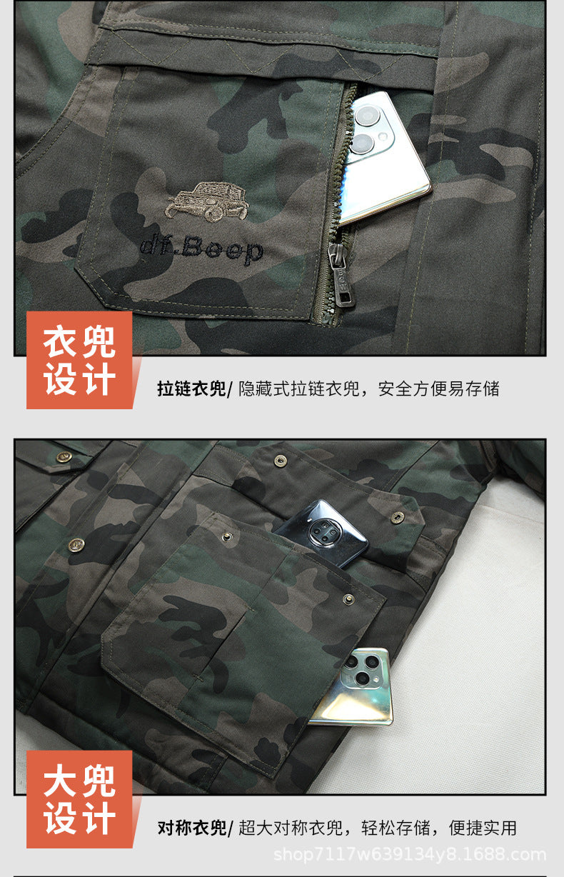 Beicangwang Winter Cotton-Padded Jacket for Men, Fleece-Lined, Thickened, Warm, Cold-Proof, Labor Protection Cotton Coat, Outdoor Cotton Material, Welding Workwear Cotton Jacket