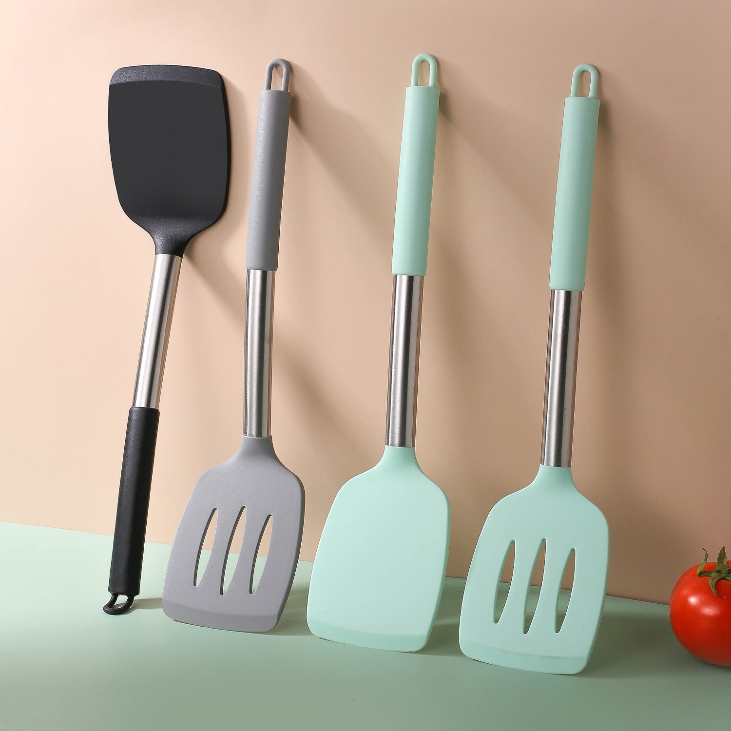 Silicone Frying Shovel Non-Stick Pan Frying Fish Shovel Leakage Shovel Household Kitchen Cooking Tools All-in-One Silicone Slant Leakage Shovel