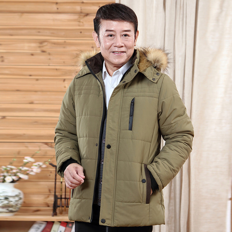 New Middle-aged Dad Winter Cotton Coat Grandpa Winter Coat Middle-aged and Elderly Men's Cotton Coat fleece-lined Thickened Cotton Coat