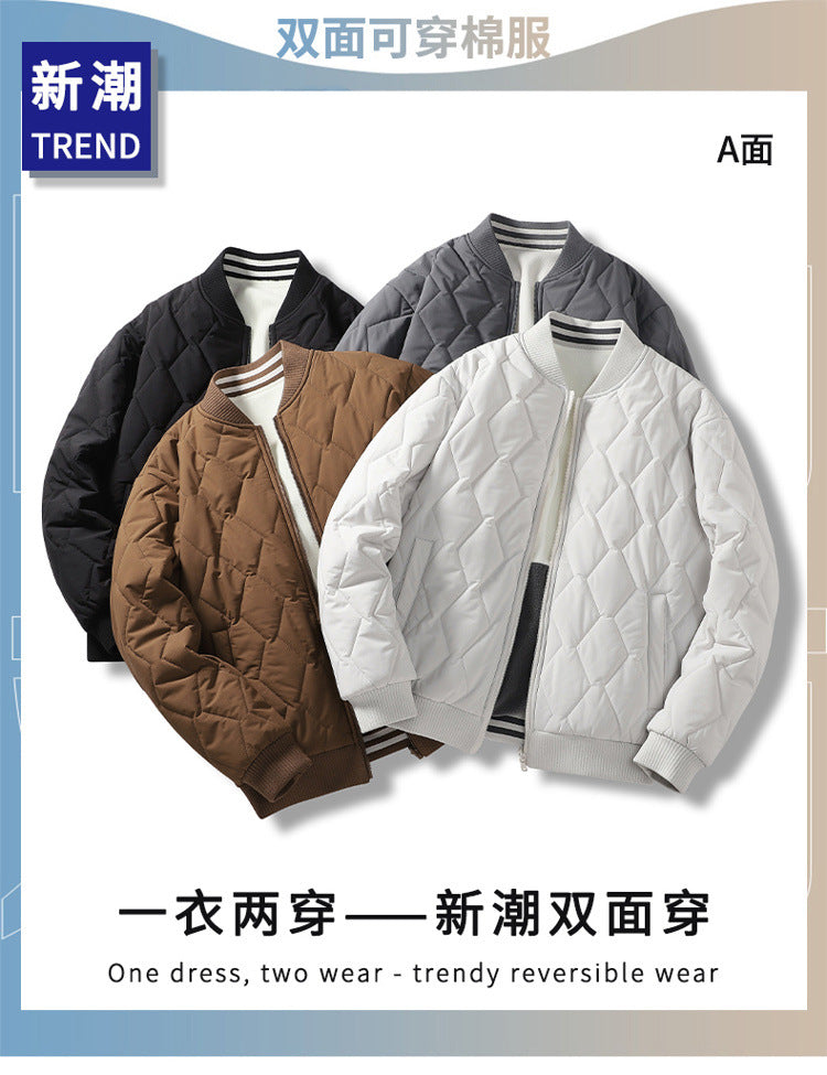 Double-sided stand collar cotton-padded jacket jacket men's winter fleece-lined thickened cotton-padded jacket fashion brand relaxed-fit warm bread suit for lovers