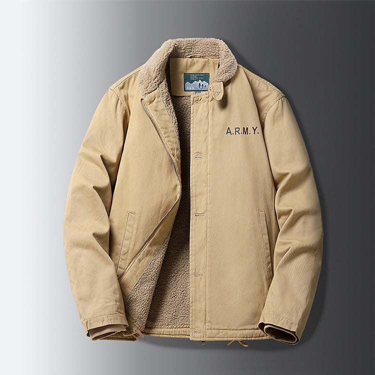 Cross-Border Winter N1 Deck Cotton Outwear, Middle-Aged Thickeneded Velvet Work Jacket, Retro Cashmere Jacket for Men