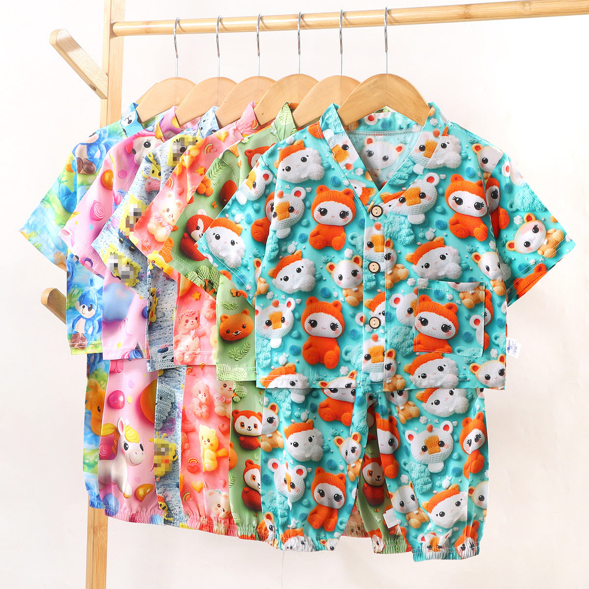 Children's Home Clothes Cotton Silk Suit Summer Boys and Girls Pajamas Artificial Cotton Two-Piece Set Cotton Silk Air-Conditioned Clothes Kidsren's Clothing