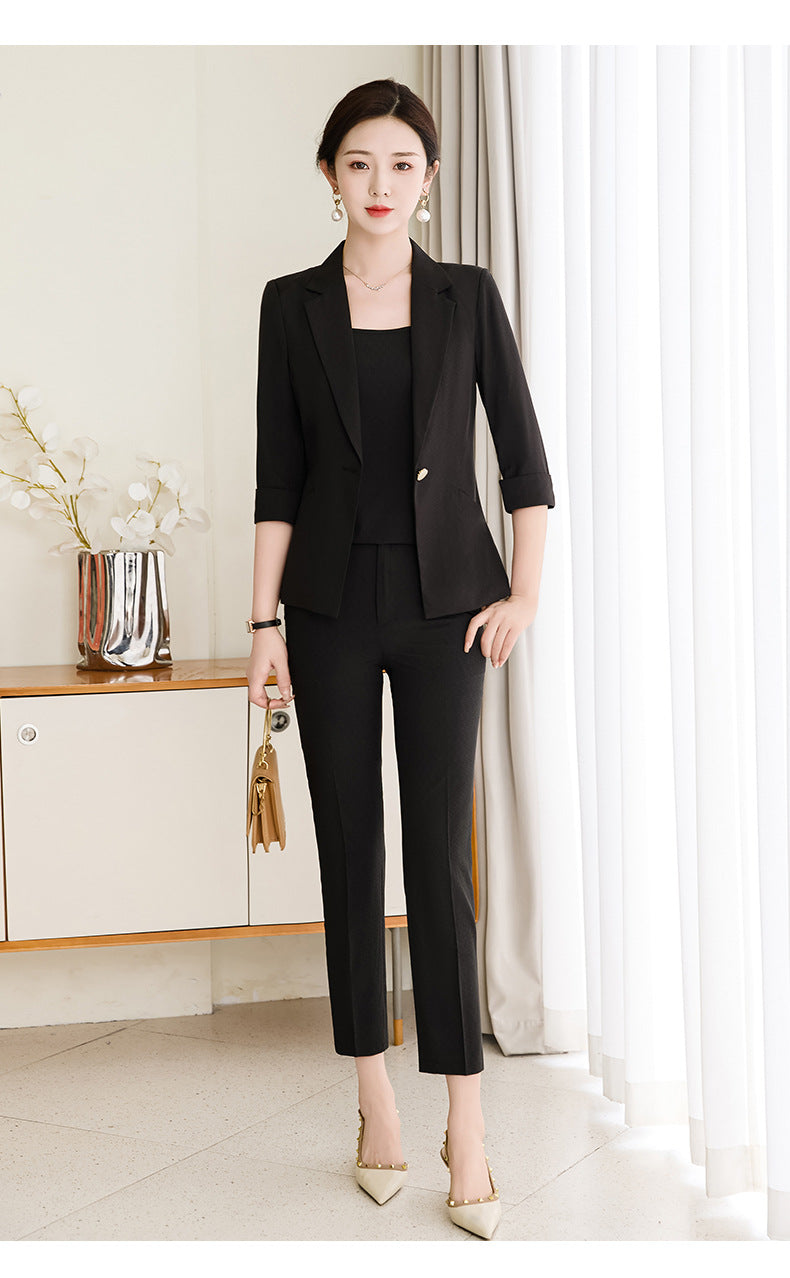Pink Mid-Sleeve Suit for Women 2025 New Summer Thin Business Attire Elegant Beauty Salon Front Desk Work Clothes