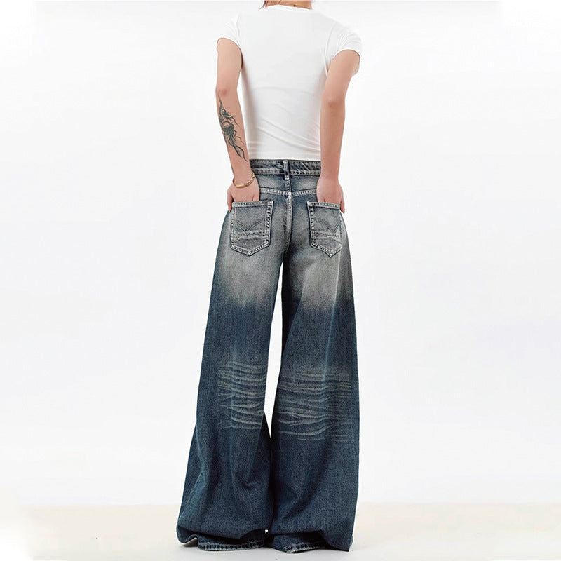 American-Style Blue Plus-Size Loose Wide-Leg Jeans for Women, 2026 Spring/Summer New High-Waisted Slimming Versatile Fashion Pants
