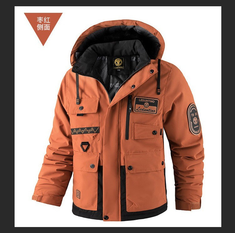 Cross-Border New Thickened Cotton Coat Outdoor Warm Cotton Coat Winter Men's Large Size Hooded Jacket Waterproof Jacket Wholesale