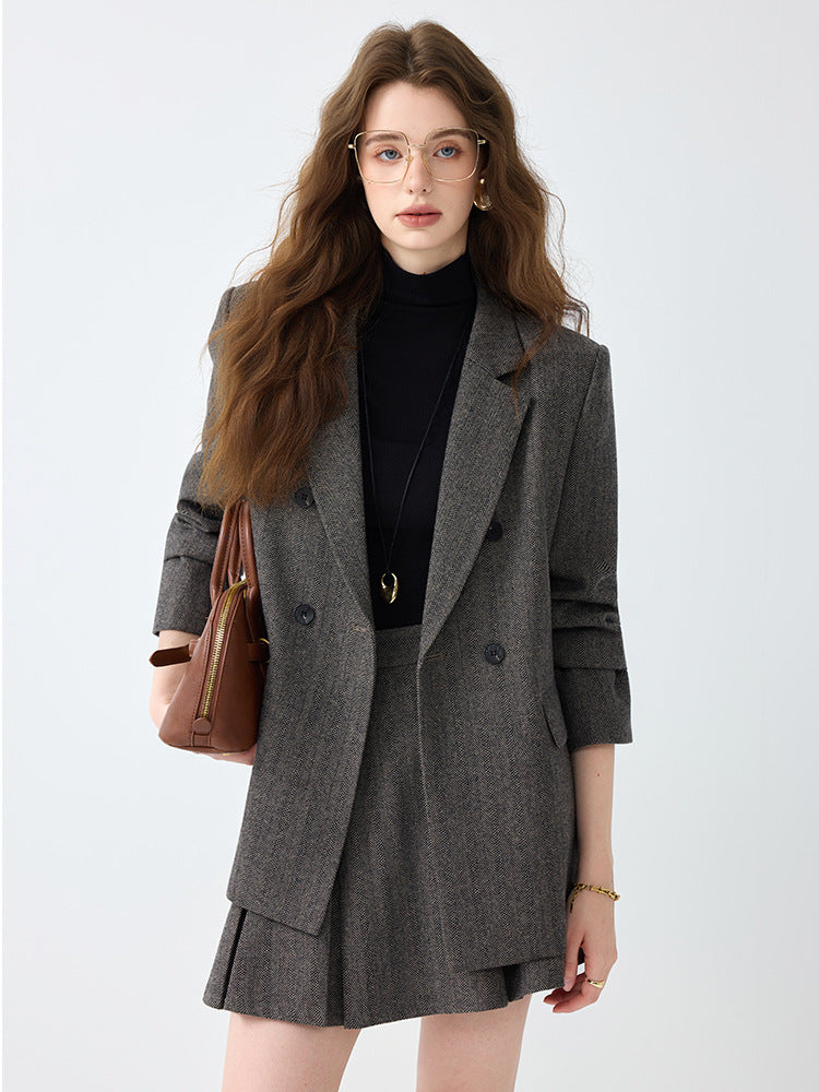 Cross-Border Gray Blazer for Women, New Spring and Autumn Style, High-End, Elegant, Casual, College Style, Korean Version, Loose-Fitting Suit Set