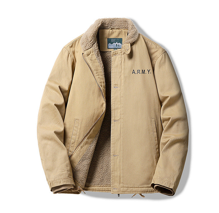 Cross-Border Winter N1 Deck Cotton Outwear, Middle-Aged Thickeneded Velvet Work Jacket, Retro Cashmere Jacket for Men