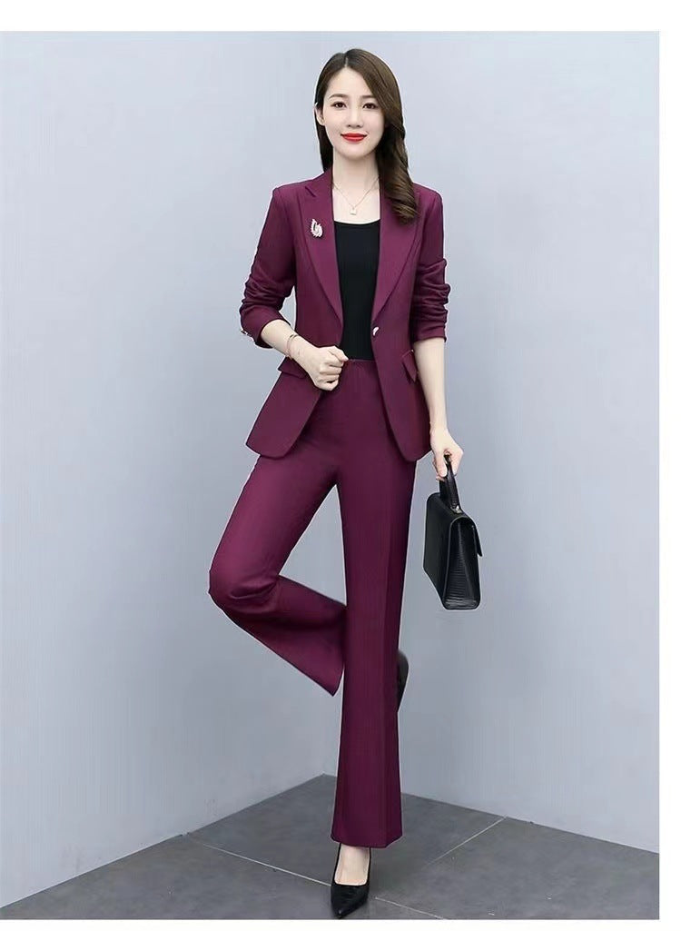 This Year's Hot Spring Style New Slim Fit Professional Fashion Bootcut Pants Women's Two-Piece Suit