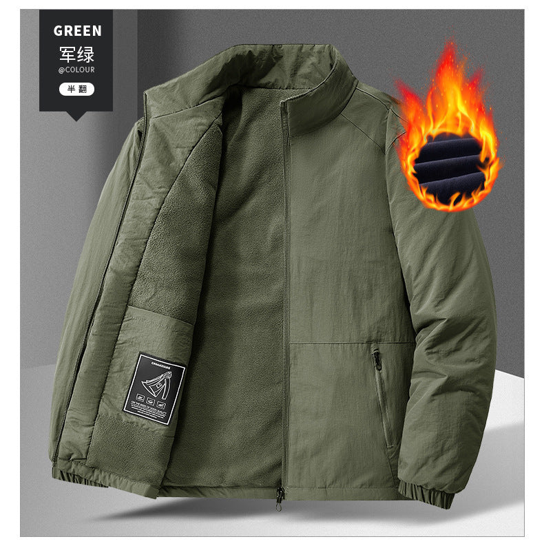 Cross-Border 2025 Tiktok Hot New Style Fleece-Lined and Cotton-Padded Men's Jacket for Outdoor Sports, Loose Korean Style Casual for Middle-Aged Men