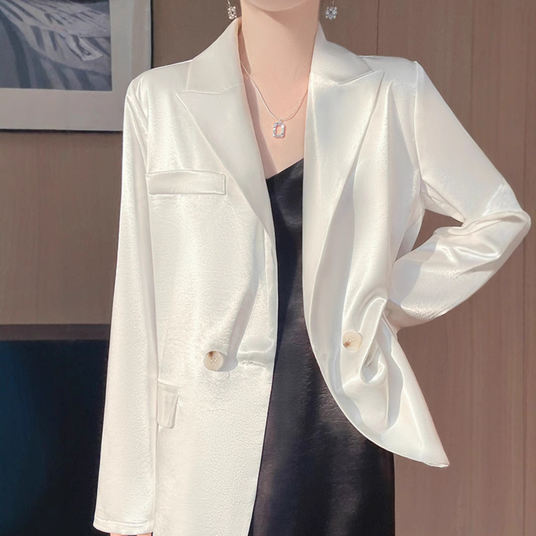 Light Luxury French Style Slimming Women's Coat Belt Satin Suit Women's Loose Elegant Glossy Casual Suit