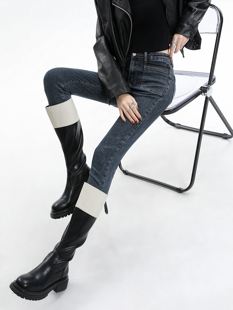 Retro High-Waisted Jeans for Women 2025 Autumn New Slimming Look Design Elastic Tight Pencil Pants
