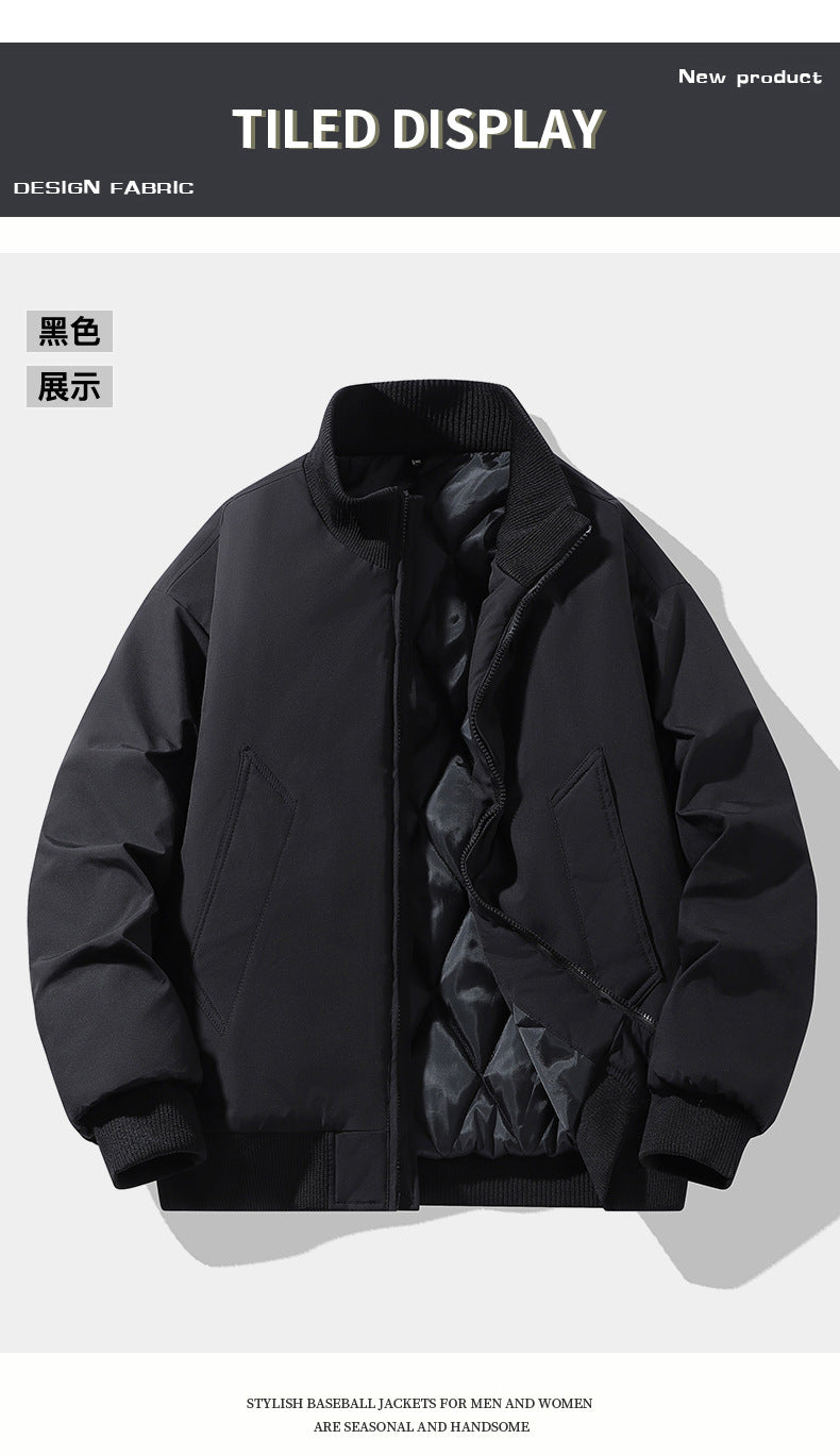 Casual Clothing for Men, Flight-Style Warm Clothing, Men's Hong Kong-Style Trench Coat, Youth Trendy Brand, 2025 Winter Fleece-Lined Thick Short Cotton Jacket