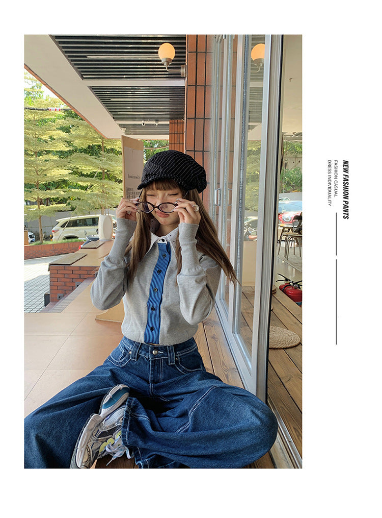 American-Style Dark Blue Wide-Leg Jeans for Women, 2025 Autumn New Straight High-Waisted Loose Slimming Lazy Floor-Length Pants