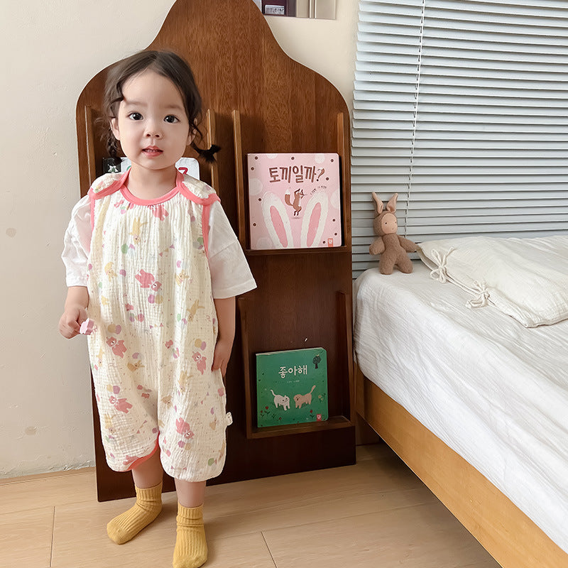 Baby Vest Sleeping Bag Summer Thin Gauze Pure Cotton Baby Kick-proof Sleeveless Children's Pajamas Air-conditioned Room Anti-cold