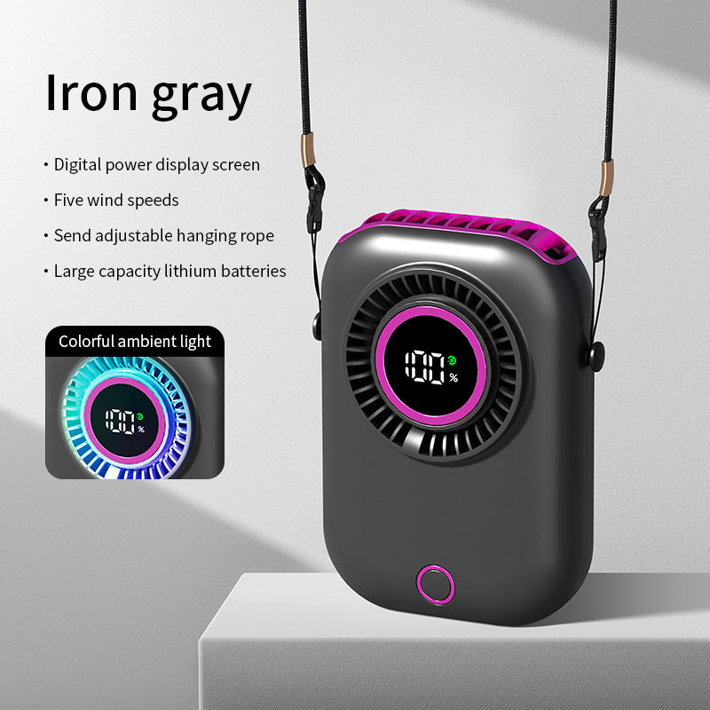 New Handheld Digital Display Small Fan Portable USB Lazy Electric Fan Outdoor Mini Waist Fan Hanging Neck Fan