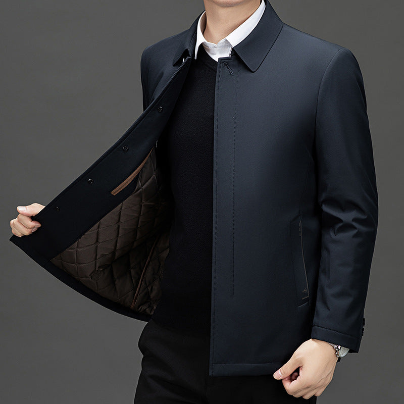 Pastoral Bird Jacket Cotton Coat Coat Winter Middle-aged and Elderly Men's Lapel Business Casual Lightweight Warm Silk Cotton Coat