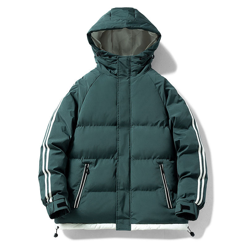 Cross-Border Wholesale Two-Stripe Cotton Jacket Unisex Hooded Cotton Coat Trendy Fashion Thickened Warm Cotton Jacket for Men