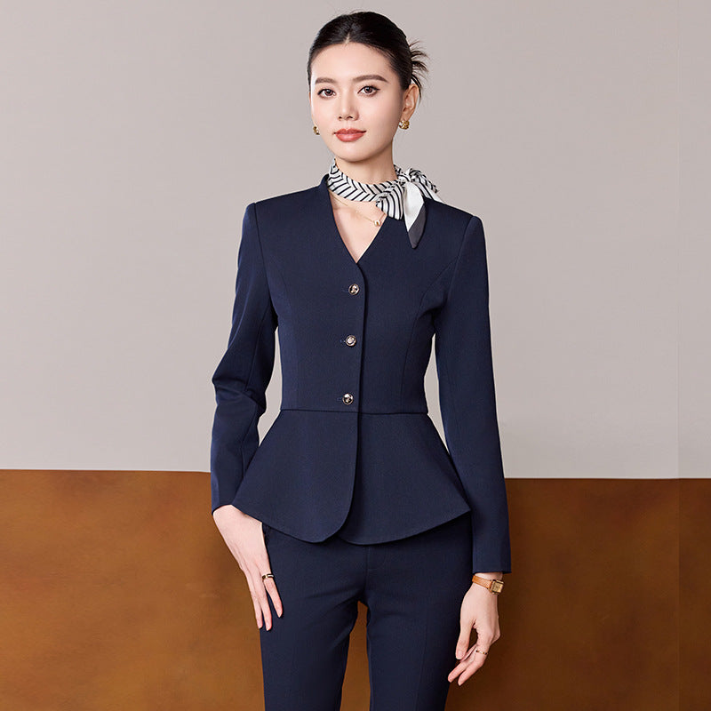 Dark Blue Suit Suit for Women 2025 Autumn and Winter New Professional Formal Wear Fashionable Workwear Jewelry Store Work Clothes