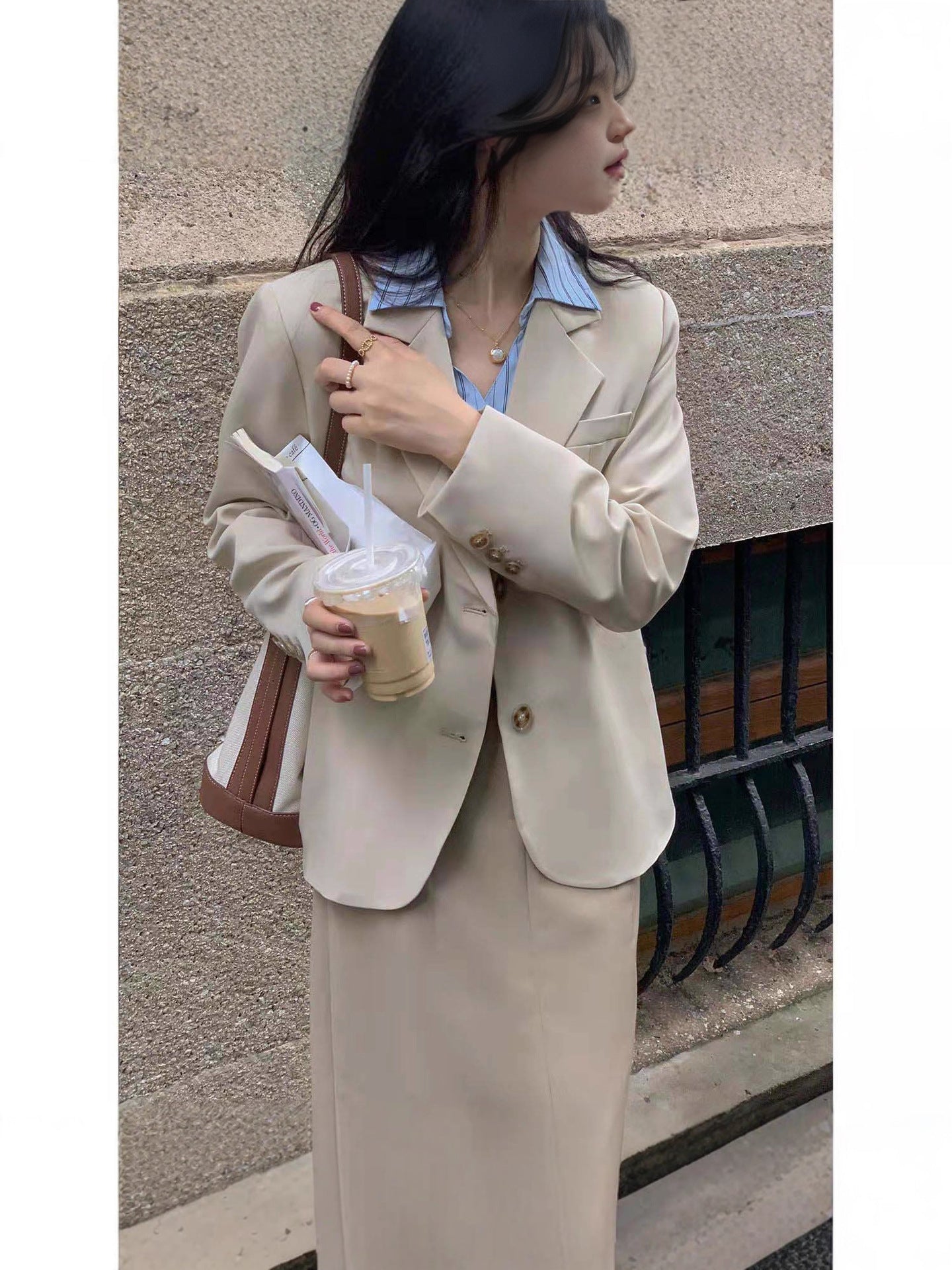 [15,400 People Collection] Small Suit Jacket Women Korean Loose 2025 Spring and Autumn British Style Gray Small Suit
