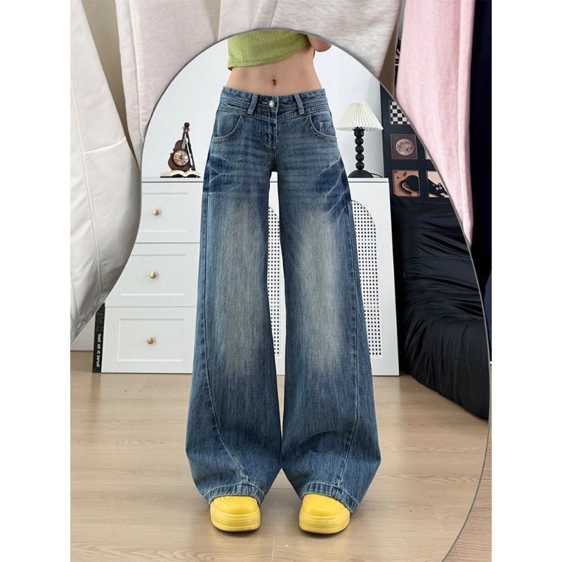 Low-Waist Jeans for Students, Autumn Style, New Loose Straight-Leg Casual Wide-Leg Pants, Ins Hong Kong Style Retro Fashion