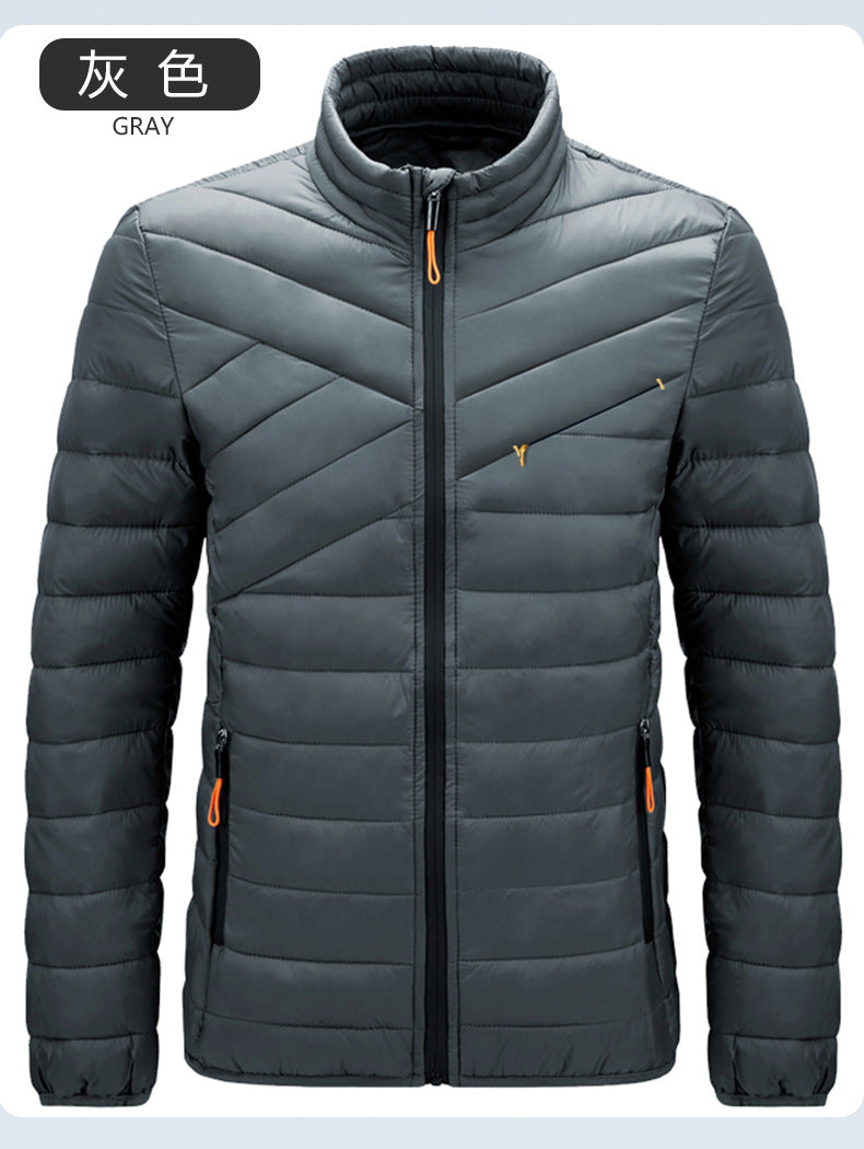Cross-Border Cotton Coat Men's New Stand-Up Collar Cotton Jacket Simple Men's Clothing Imitation down Casual Jacket Amazon Cotton Coat