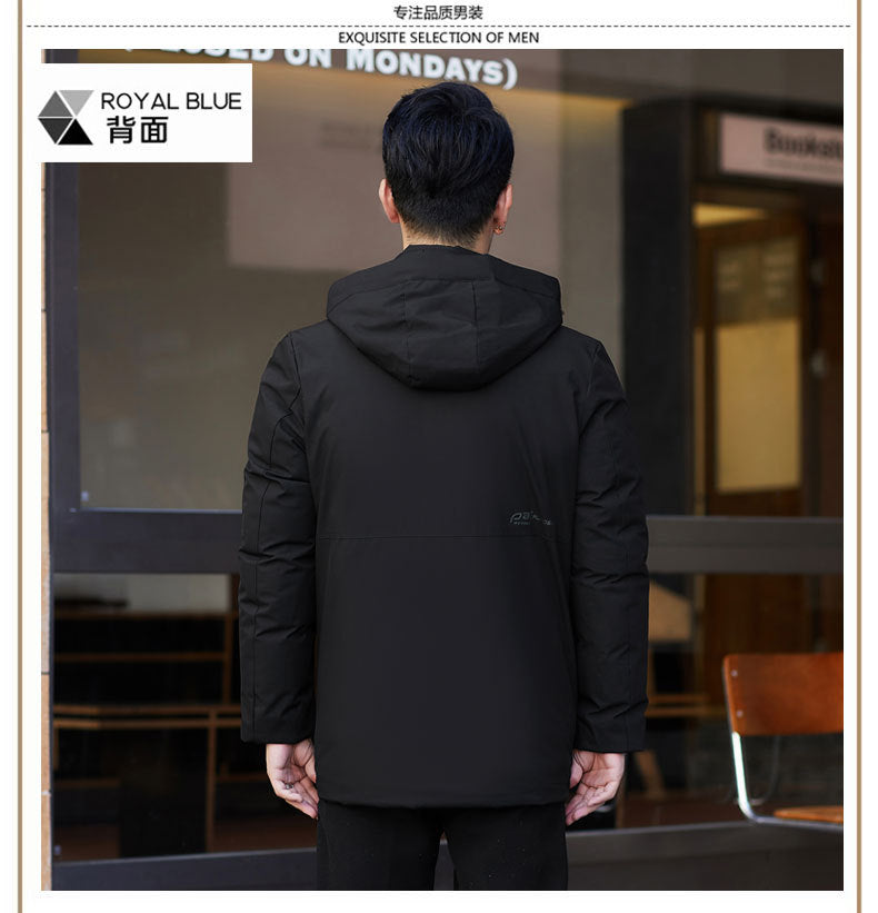 2024 winter new silk cotton-padded jacket casual men's business middle-aged cotton-padded hooded thick warm coat wholesale
