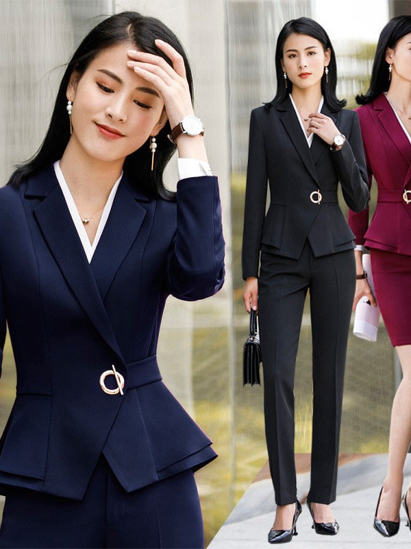 Autumn and Winter Hot-Selling Ol Classic Long-Sleeved Professional Women's Pants Suit Interview Sales Formal Work Suit 1882