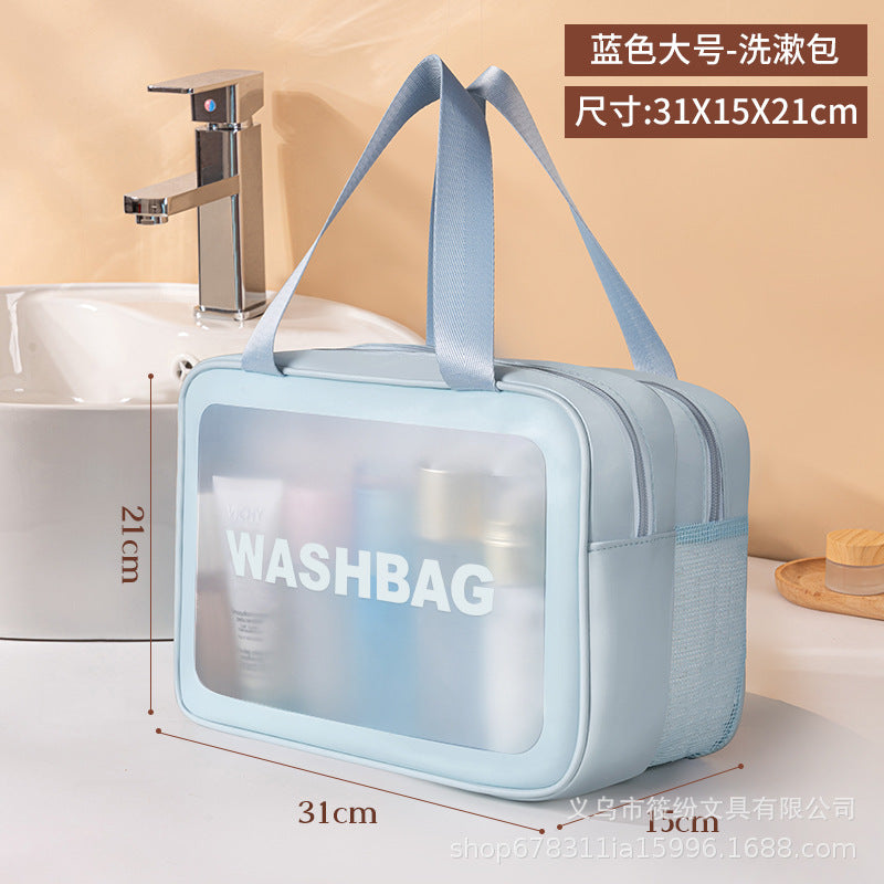 Korean Satchel Cosmetic Bag Pvc Dry and Wet Separation Toiletry Bag Satchel Waterproof Bath and Swimming Frosted Storage Bag
