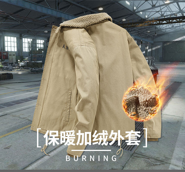 Winter fleece-lined Thickened Cotton-padded Clothes Men's Warm Crock Jacket Youth Wool Collar Retro Casual Cotton-padded Jacket Men's 2188