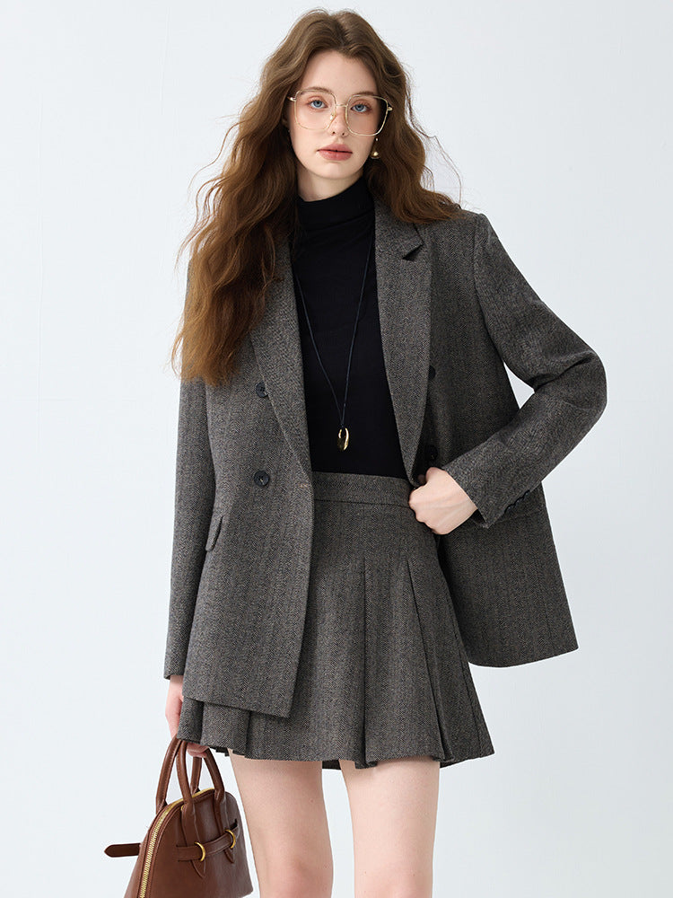 Cross-Border Gray Blazer for Women, New Spring and Autumn Style, High-End, Elegant, Casual, College Style, Korean Version, Loose-Fitting Suit Set