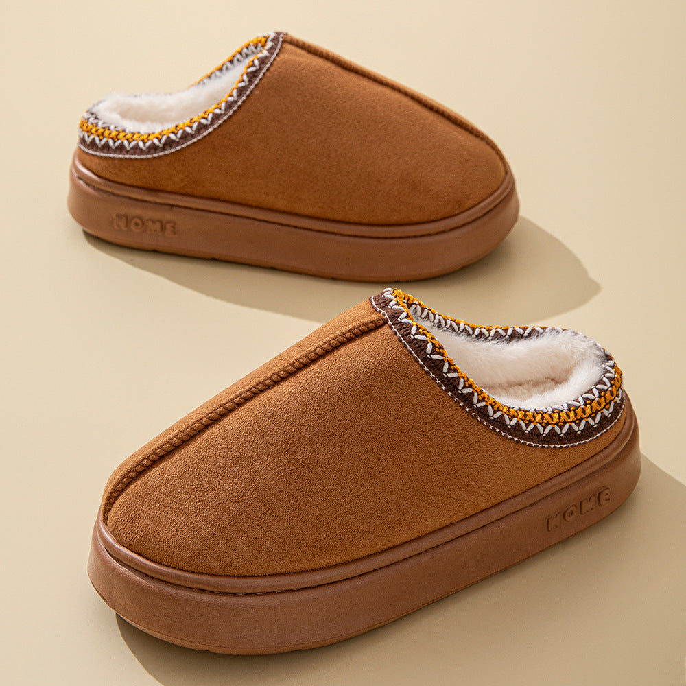 Cross-border Explosions Men's and Women's Home Lace Cotton Shoes fleece-lined Mao Mao Warm Thick Slippers
