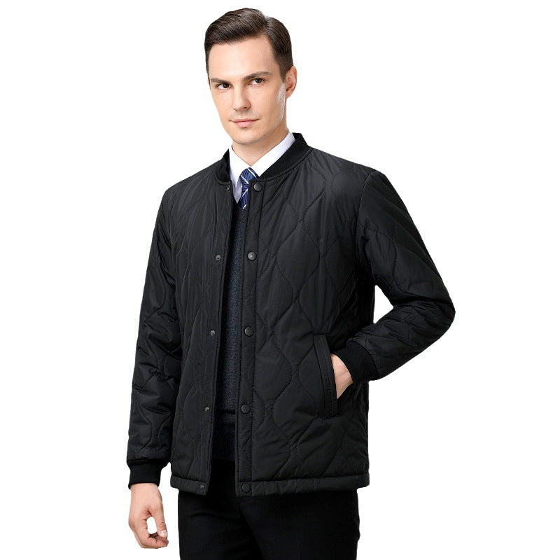 2024 Winter New Style Fleece-Lined Warm Cotton Jacket for Middle-Aged Men, Stand-Up Collar Short Style Cold-Proof Cotton Coat, Padded Large Size Dad's Jacket