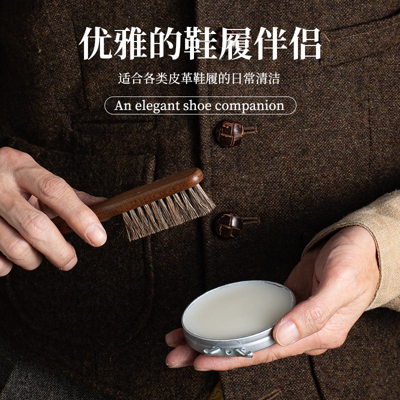 Beech Horsehair Brush for Leather Shoes, Oiling, Polishing, Dust Removal, Shoe Brush, Horsehair Cleaning Brush for Shiny White Shoes