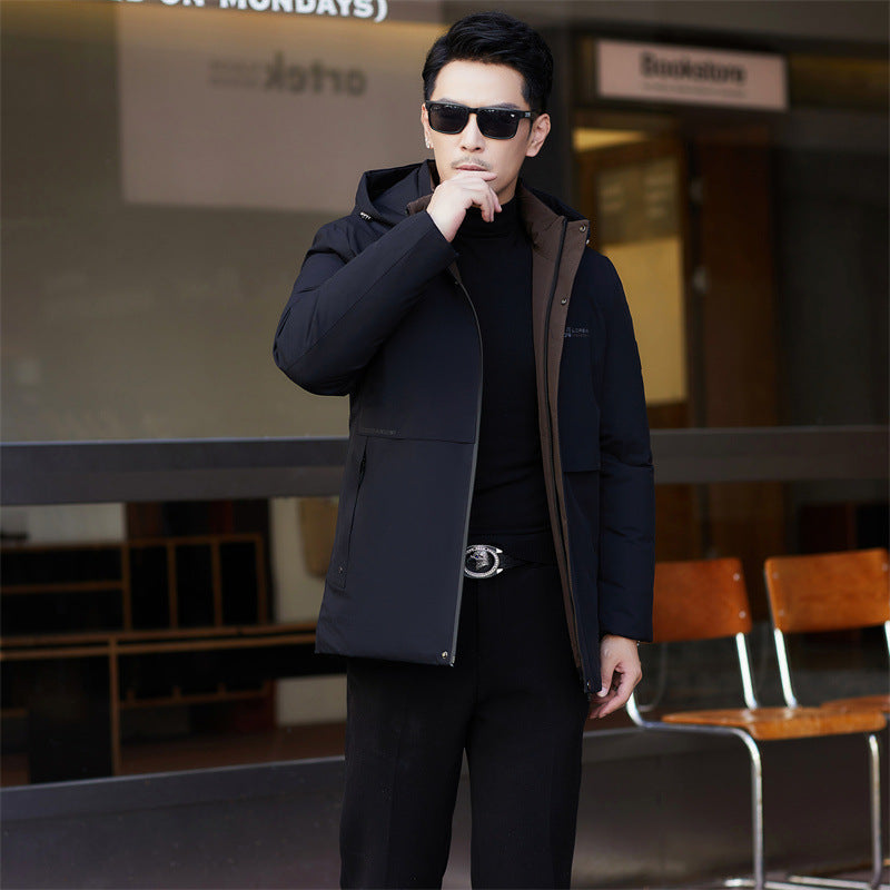 2024 winter new silk cotton-padded jacket casual men's business middle-aged cotton-padded hooded thick warm coat wholesale