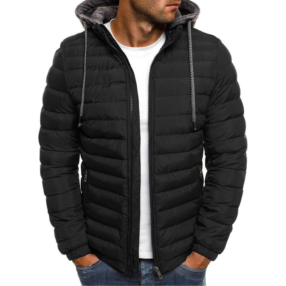 Winter Clothing Cross-border Foreign Trade New Down Cotton Jacket Men's Clothing Simple Atmospheric Loose Men's European Size Hooded Thickened Cotton Clothes