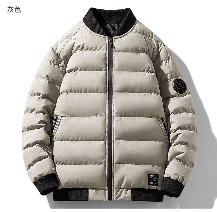 FS Standard Men's Baseball Collar Jacket Korean Style Casual Autumn and Winter Cotton Clothes Youth Handsome Outerwear All-match Coat Men's Trendy