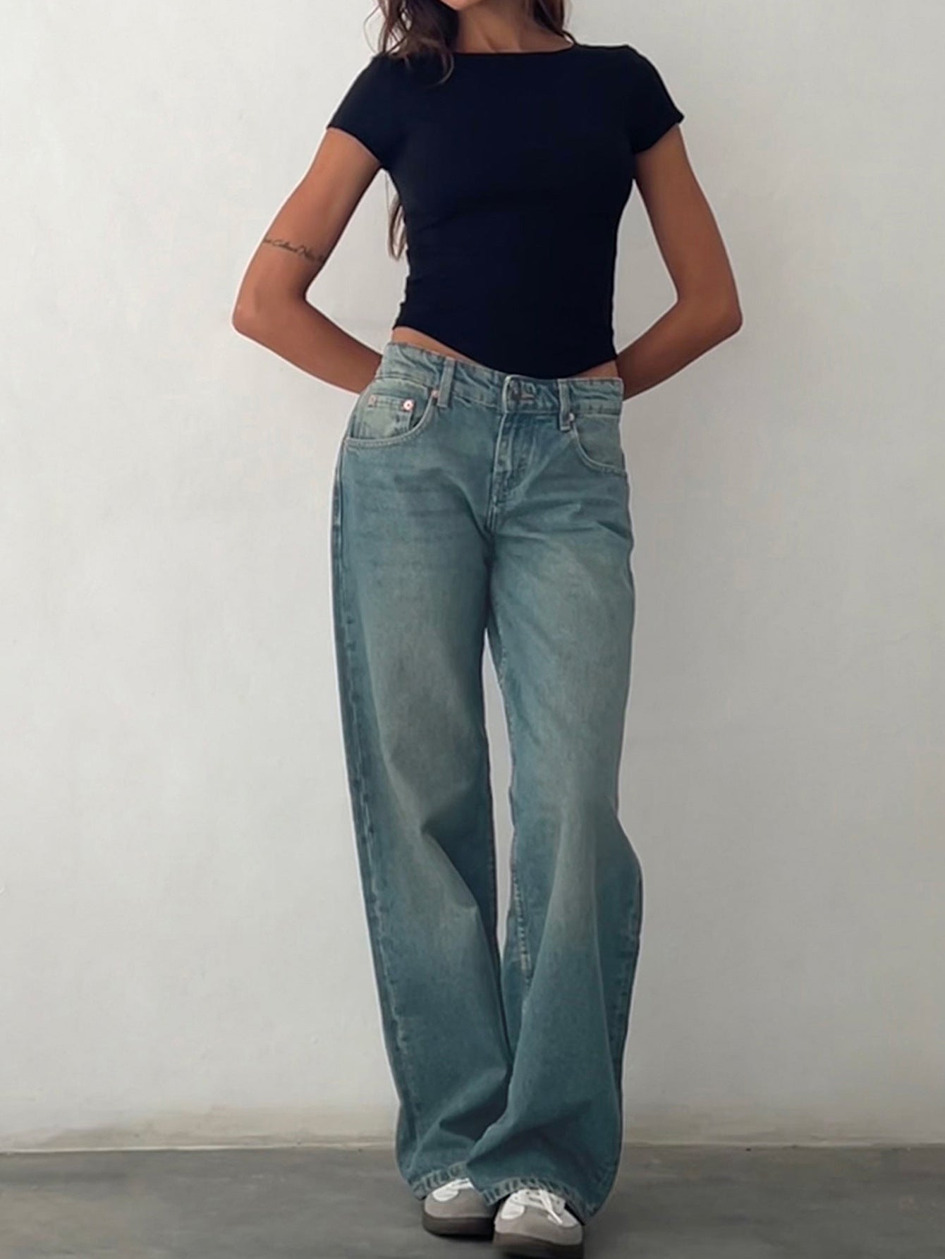 Amazon AliExpress TEMU New Cross-border Special for High Quality European and American Women Straight Tube Micro Horn Denim Pants