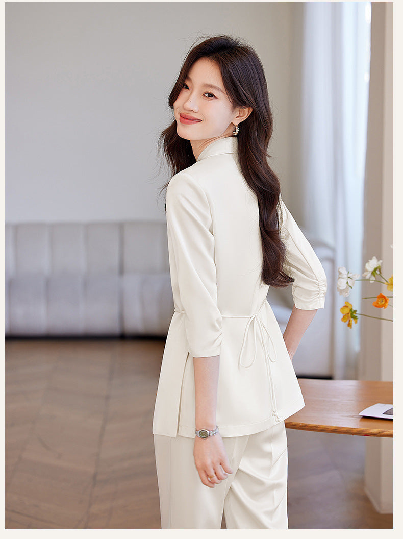 New Chinese-Style Women's Summer Thin Suit for Petite Figures, High-End Professional Attire, Acetate-Like Blazer