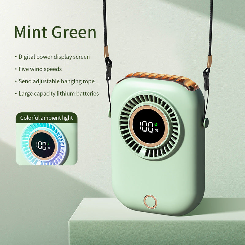 New Handheld Digital Display Small Fan Portable USB Lazy Electric Fan Outdoor Mini Waist Fan Hanging Neck Fan