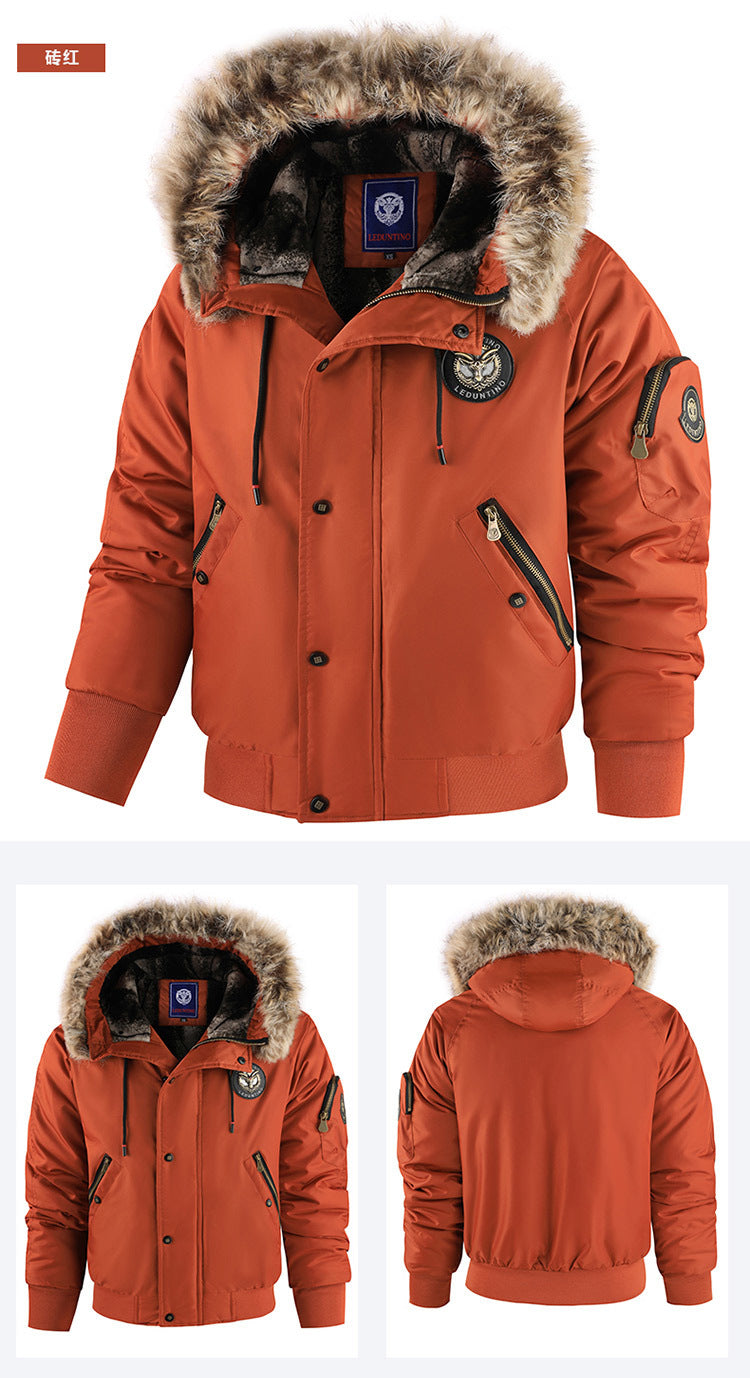 New Winter Fleece-Lined Thick Casual Men's Cotton Jacket, Warm Trendy Coat with Hood, Loose Fit, Plus Size Cotton Clothing