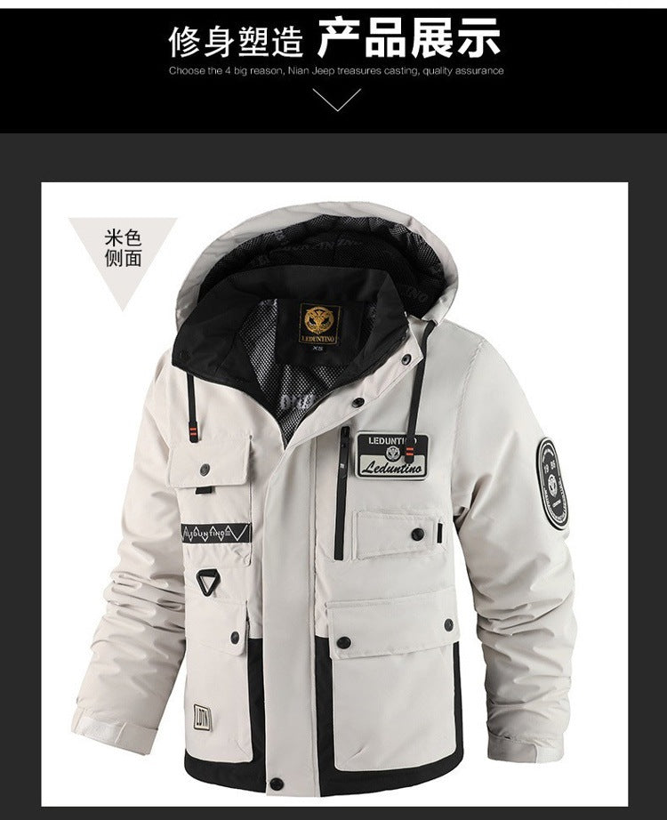 Cross-Border New Thickened Cotton Coat Outdoor Warm Cotton Coat Winter Men's Large Size Hooded Jacket Waterproof Jacket Wholesale