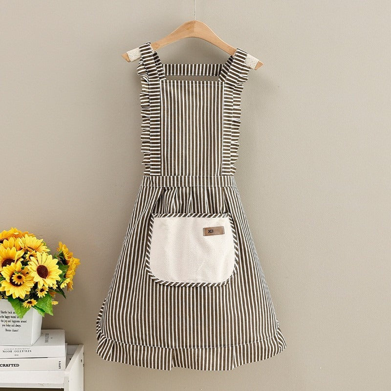 Factory Direct Sales New Kitchen Household Cooking Canvas Cotton Apron Lace Cute Hand-Wipeable Suspenders Pure Cotton for Women